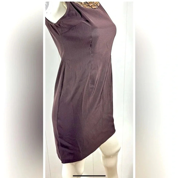 NWT Connected Apparel Brown Beaded Collar stretch Sleeveless Dress sz 8P - Picture 5 of 9